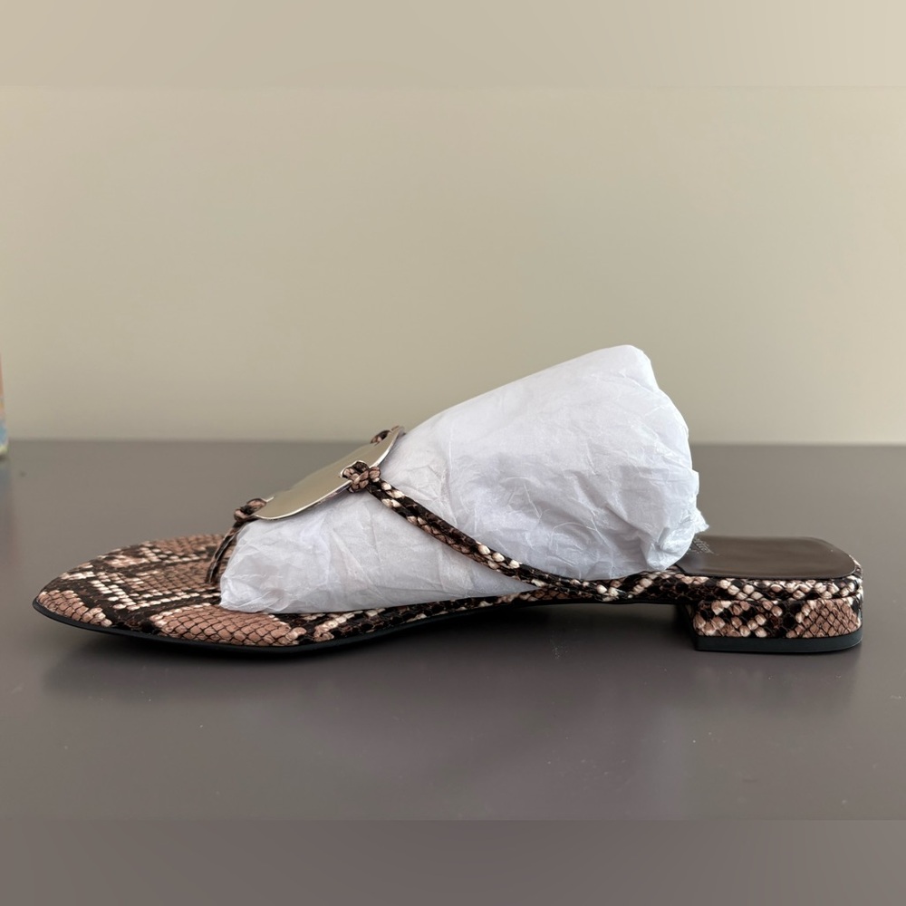 New Anthropologie Jeffrey Campbell Chance-it Sandal Snake Print Silver Disc SZ 9 - Picture 6 of 9